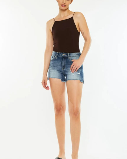 Kancan High Waist Raw Hem Denim Shorts - THE AMERICAN BLUE