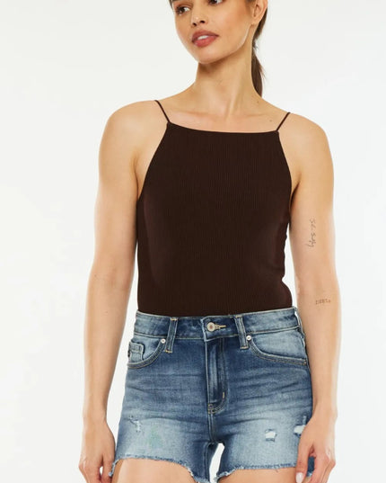 Kancan High Waist Raw Hem Denim Shorts - THE AMERICAN BLUE