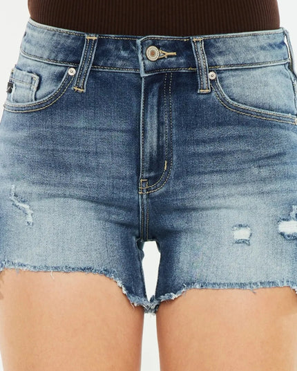 Kancan High Waist Raw Hem Denim Shorts - THE AMERICAN BLUE