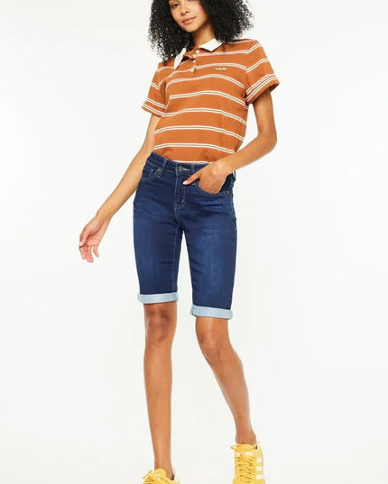 Kancan Mid Rise Bermuda Denim Shorts - THE AMERICAN BLUE