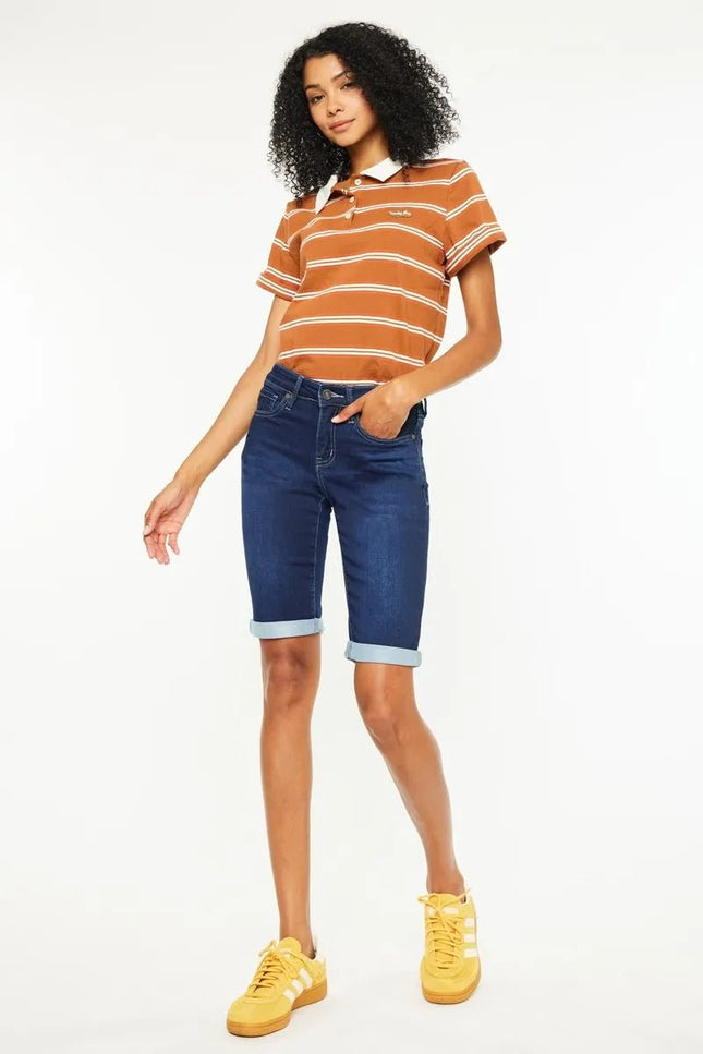 Kancan Mid Rise Bermuda Denim Shorts - THE AMERICAN BLUE