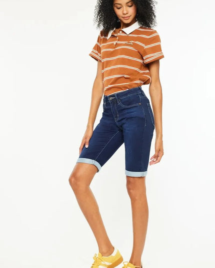 Kancan Mid Rise Bermuda Denim Shorts - THE AMERICAN BLUE