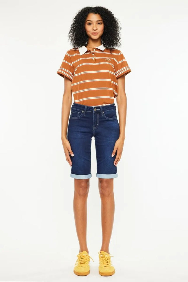 Kancan Mid Rise Bermuda Denim Shorts - THE AMERICAN BLUE