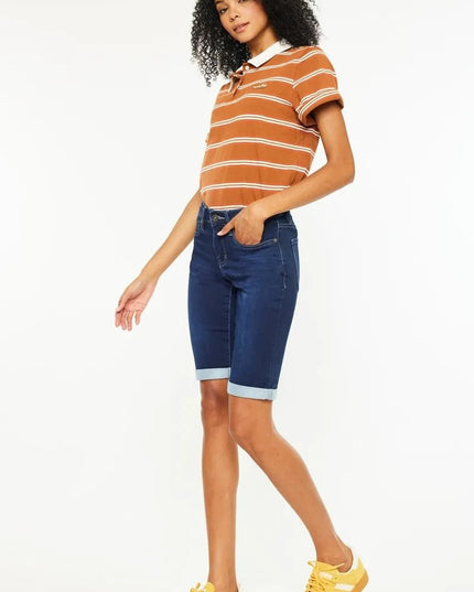 Kancan Mid Rise Bermuda Denim Shorts - THE AMERICAN BLUE