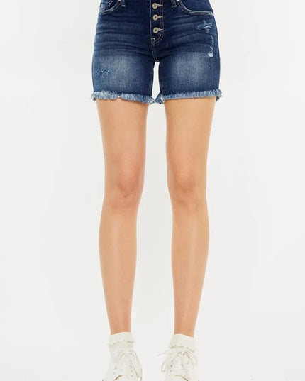 Kancan Mid Rise Button Fly Denim Shorts - THE AMERICAN BLUE