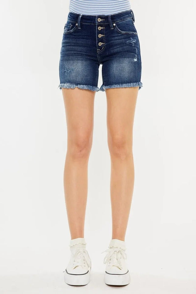 Kancan Mid Rise Button Fly Denim Shorts - THE AMERICAN BLUE