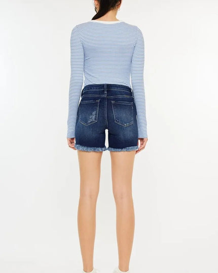 Kancan Mid Rise Button Fly Denim Shorts - THE AMERICAN BLUE