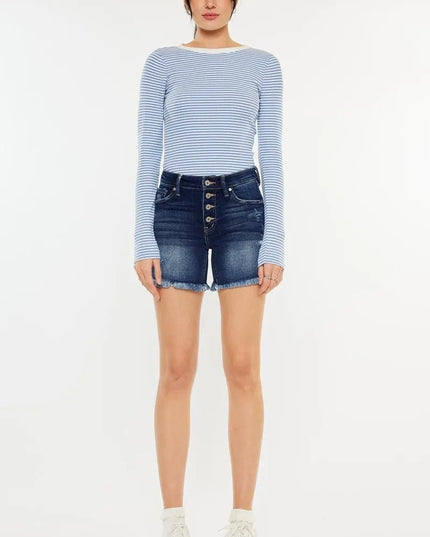 Kancan Mid Rise Button Fly Denim Shorts - THE AMERICAN BLUE