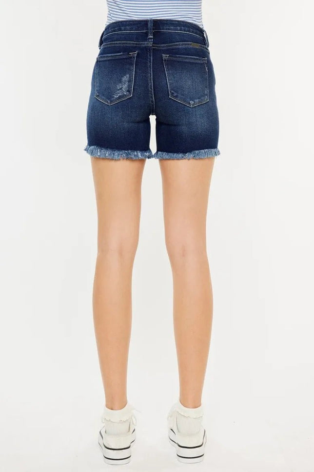Kancan Mid Rise Button Fly Denim Shorts - THE AMERICAN BLUE