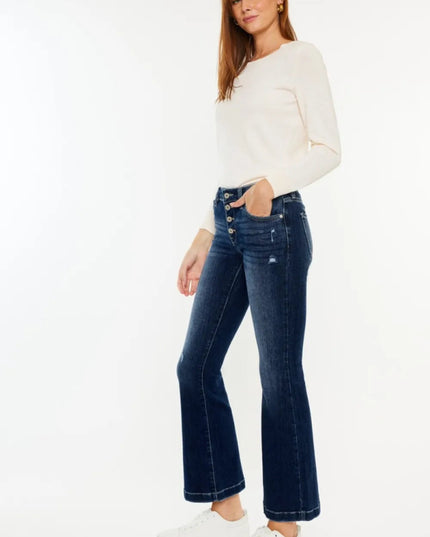 Kancan Mid Rise Button Fly Flare Jeans - THE AMERICAN BLUE