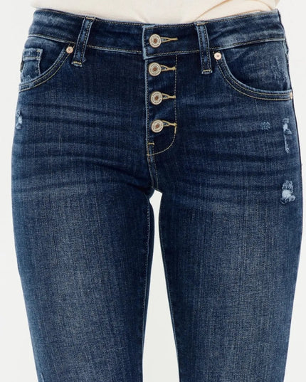 Kancan Mid Rise Button Fly Flare Jeans - THE AMERICAN BLUE