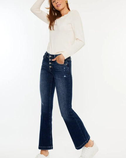 Kancan Mid Rise Button Fly Flare Jeans - THE AMERICAN BLUE
