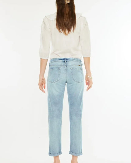 Kancan Mid Rise Distressed Boyfriend Fit Jeans - THE AMERICAN BLUE