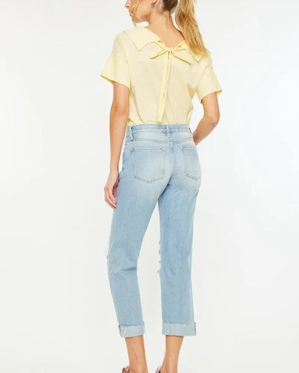 Kancan Mid Rise Distressed Boyfriend Jeans - THE AMERICAN BLUE