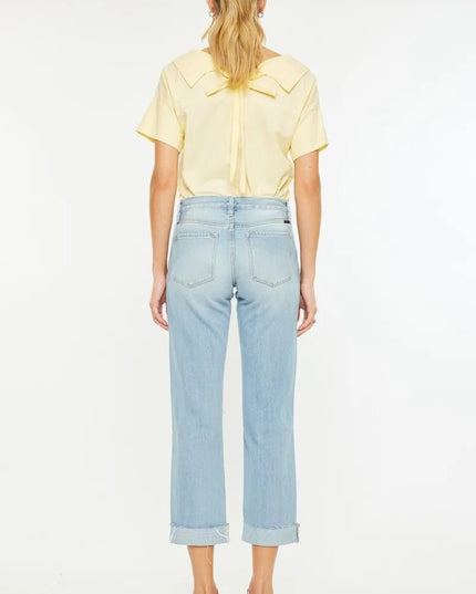 Kancan Mid Rise Distressed Boyfriend Jeans - THE AMERICAN BLUE