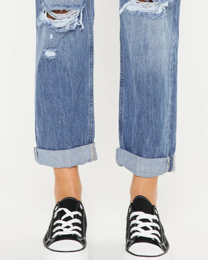 Kancan Mid Rise Distressed Straight Jeans - THE AMERICAN BLUE