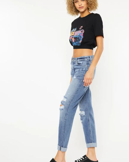 Kancan Mid Rise Distressed Straight Jeans - THE AMERICAN BLUE