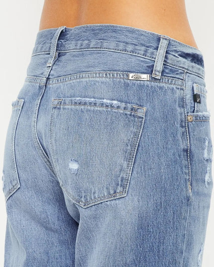 Kancan Mid Rise Distressed Straight Jeans - THE AMERICAN BLUE
