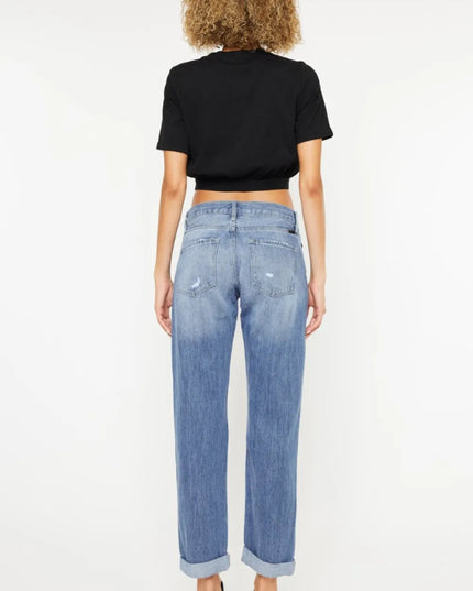 Kancan Mid Rise Distressed Straight Jeans - THE AMERICAN BLUE