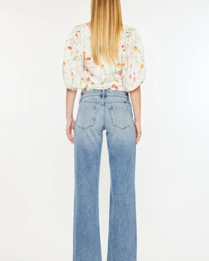 Kancan Mid Rise Frayed Hem Straight Jeans - THE AMERICAN BLUE