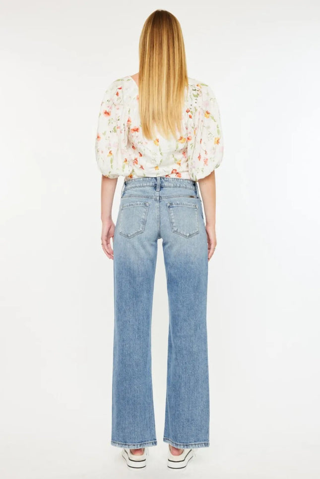 Kancan Mid Rise Frayed Hem Straight Jeans - THE AMERICAN BLUE
