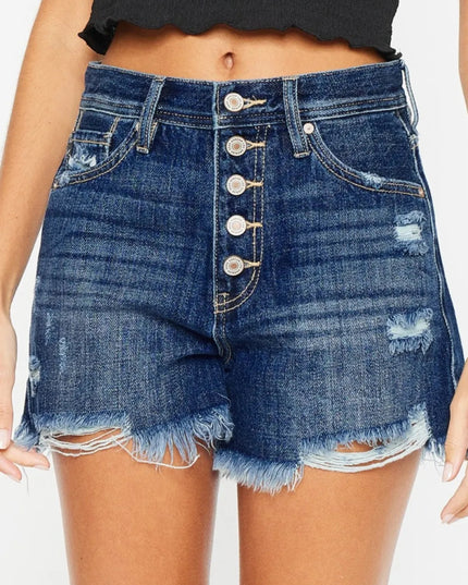 Kancan Raw Hem Button - Fly Denim Shorts - THE AMERICAN BLUE
