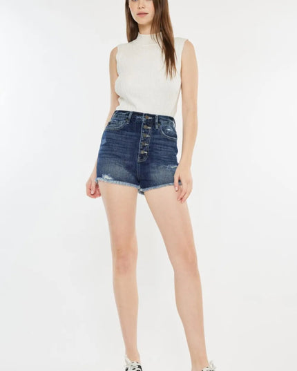 Kancan Raw Hem Button Fly Denim Shorts - THE AMERICAN BLUE
