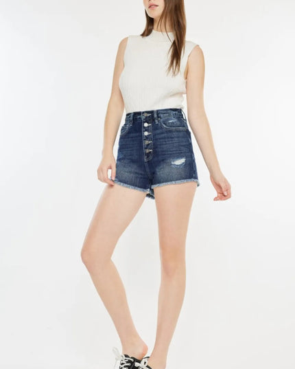 Kancan Raw Hem Button Fly Denim Shorts - THE AMERICAN BLUE