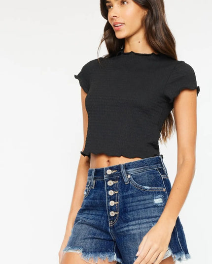 Kancan Raw Hem Button - Fly Denim Shorts - THE AMERICAN BLUE