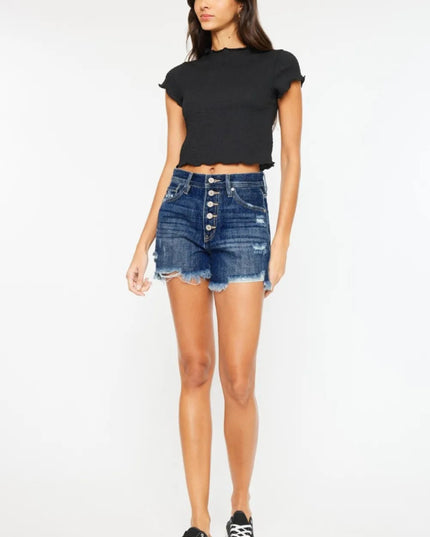 Kancan Raw Hem Button - Fly Denim Shorts - THE AMERICAN BLUE