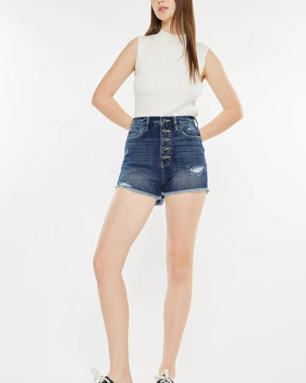 Kancan Raw Hem Button Fly Denim Shorts - THE AMERICAN BLUE