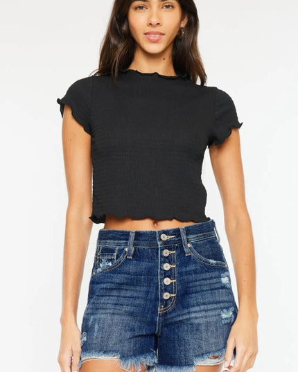 Kancan Raw Hem Button - Fly Denim Shorts - THE AMERICAN BLUE