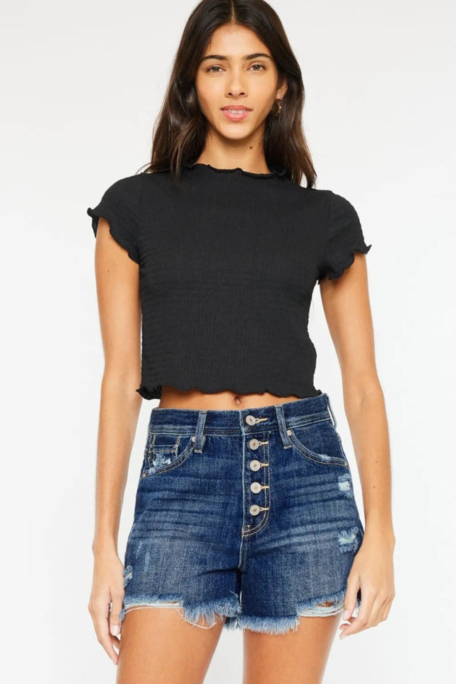 Kancan Raw Hem Button - Fly Denim Shorts - THE AMERICAN BLUE