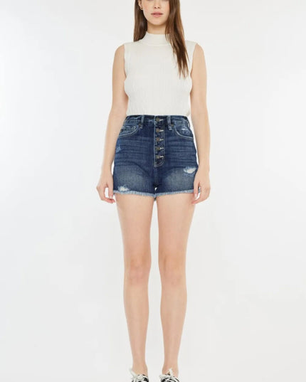Kancan Raw Hem Button Fly Denim Shorts - THE AMERICAN BLUE