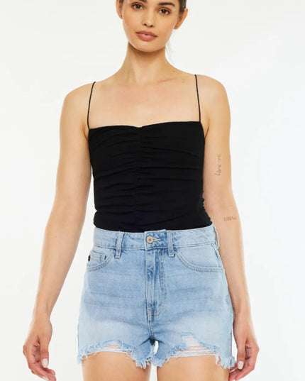 Kancan Raw Hem Distressed High Waist Denim Shorts - THE AMERICAN BLUE