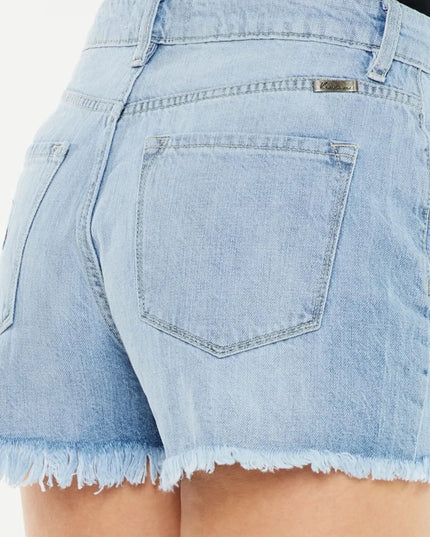 Kancan Raw Hem Distressed High Waist Denim Shorts - THE AMERICAN BLUE