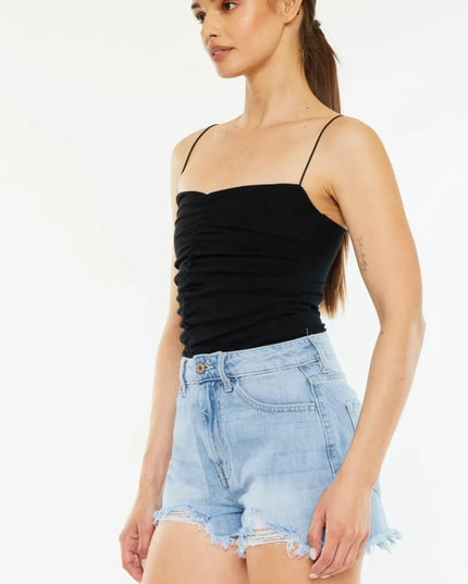 Kancan Raw Hem Distressed High Waist Denim Shorts - THE AMERICAN BLUE