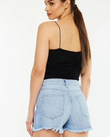 Kancan Raw Hem Distressed High Waist Denim Shorts - THE AMERICAN BLUE