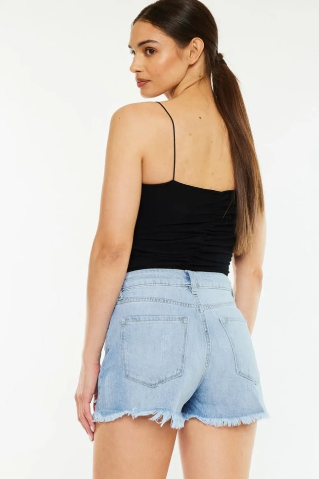 Kancan Raw Hem Distressed High Waist Denim Shorts - THE AMERICAN BLUE