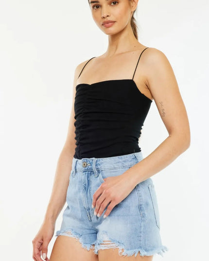 Kancan Raw Hem Distressed High Waist Denim Shorts - THE AMERICAN BLUE