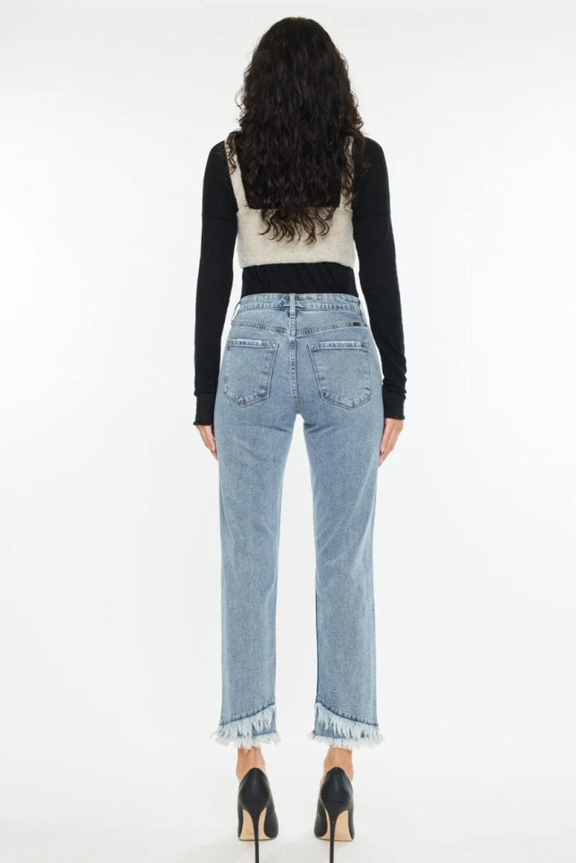 Kancan Raw Hem High Rise Straight Jeans - THE AMERICAN BLUE