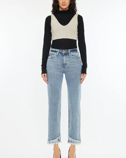 Kancan Raw Hem High Rise Straight Jeans - THE AMERICAN BLUE