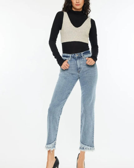 Kancan Raw Hem High Rise Straight Jeans - THE AMERICAN BLUE