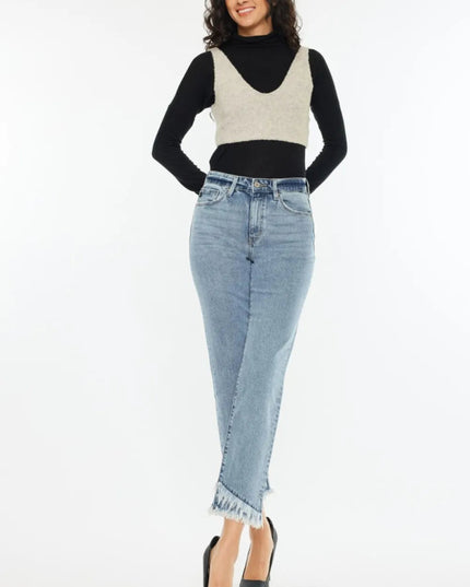 Kancan Raw Hem High Rise Straight Jeans - THE AMERICAN BLUE