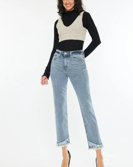 Kancan Raw Hem High Rise Straight Jeans - THE AMERICAN BLUE
