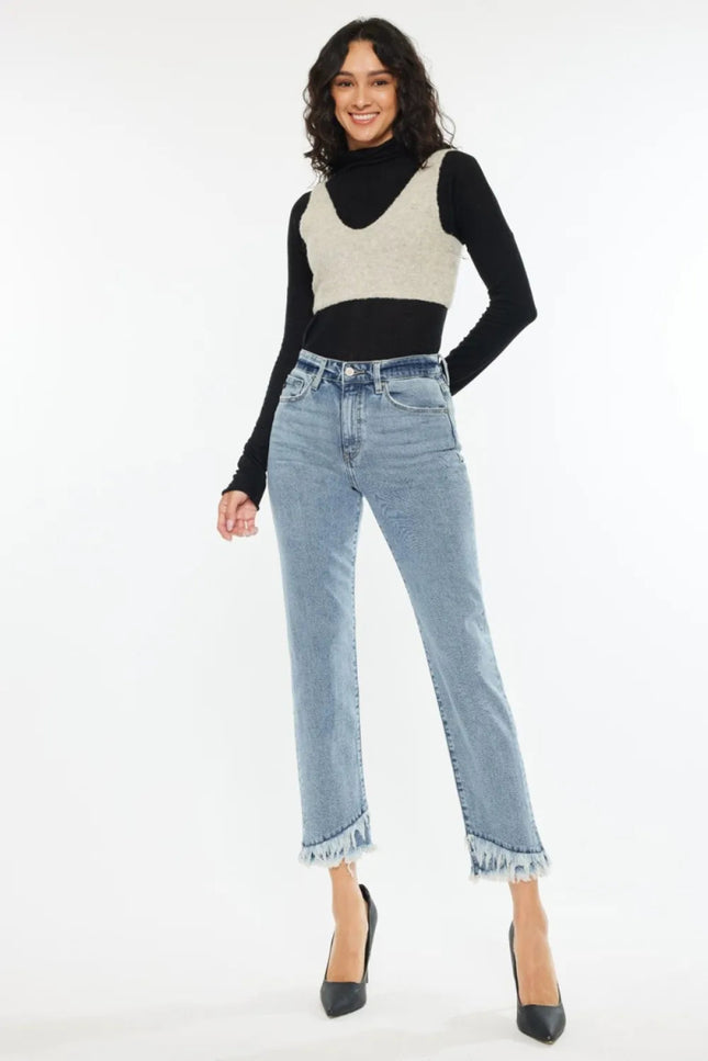 Kancan Raw Hem High Rise Straight Jeans - THE AMERICAN BLUE