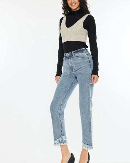 Kancan Raw Hem High Rise Straight Jeans - THE AMERICAN BLUE