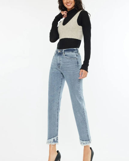 Kancan Raw Hem High Rise Straight Jeans - THE AMERICAN BLUE