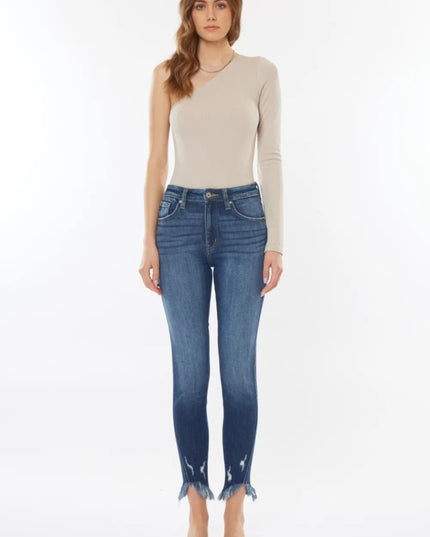 Kancan Raw Hem High Waist Cropped Jeans - THE AMERICAN BLUE