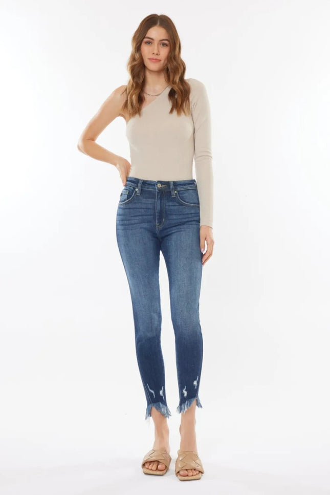 Kancan Raw Hem High Waist Cropped Jeans - THE AMERICAN BLUE